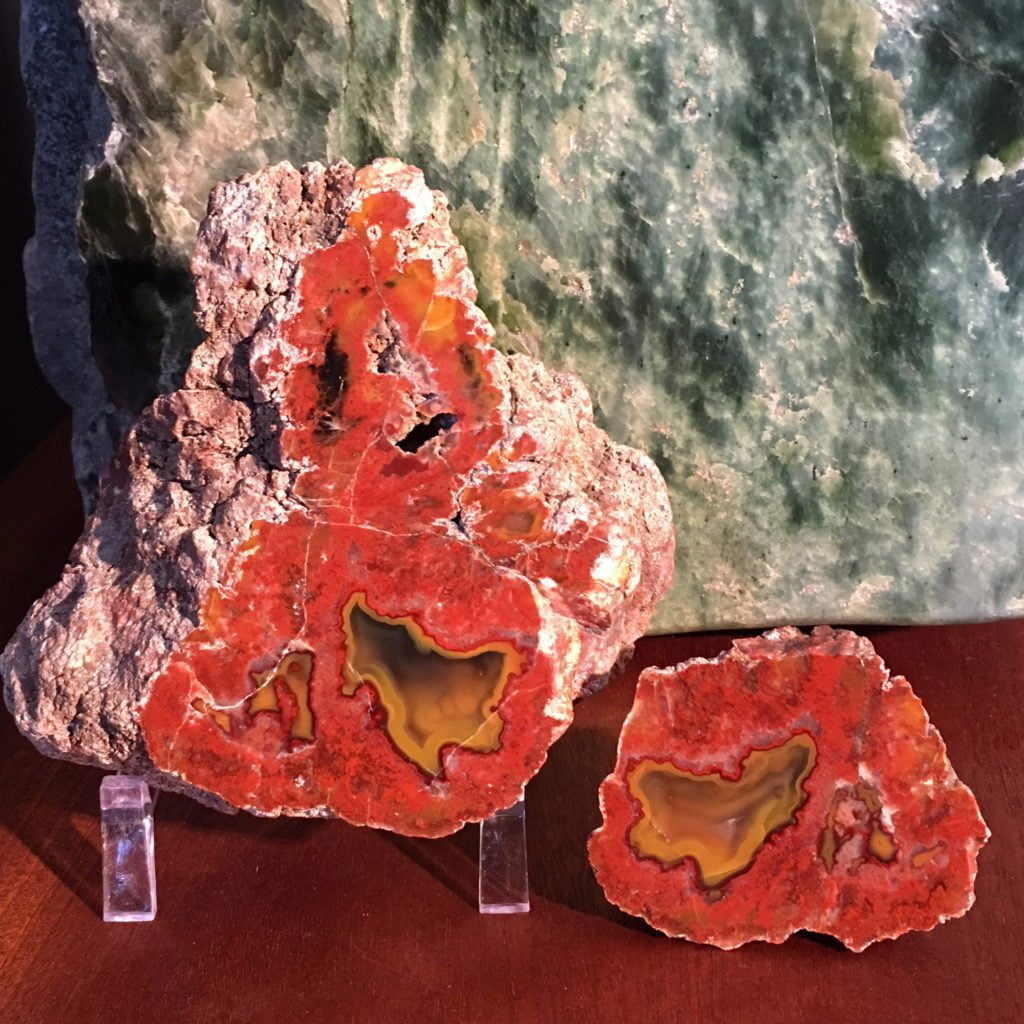 #KYA1 Kentucky Agate Cut Perfectly Into 2 Mirror Image Pieces Of Quartz Filled Vug