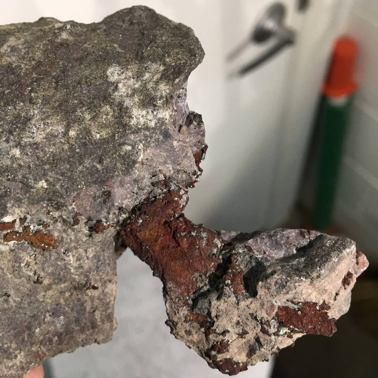#C2 Copper Crystal Spearing Thru Two Pieces of Matrix, Michigan Upper Peninsula