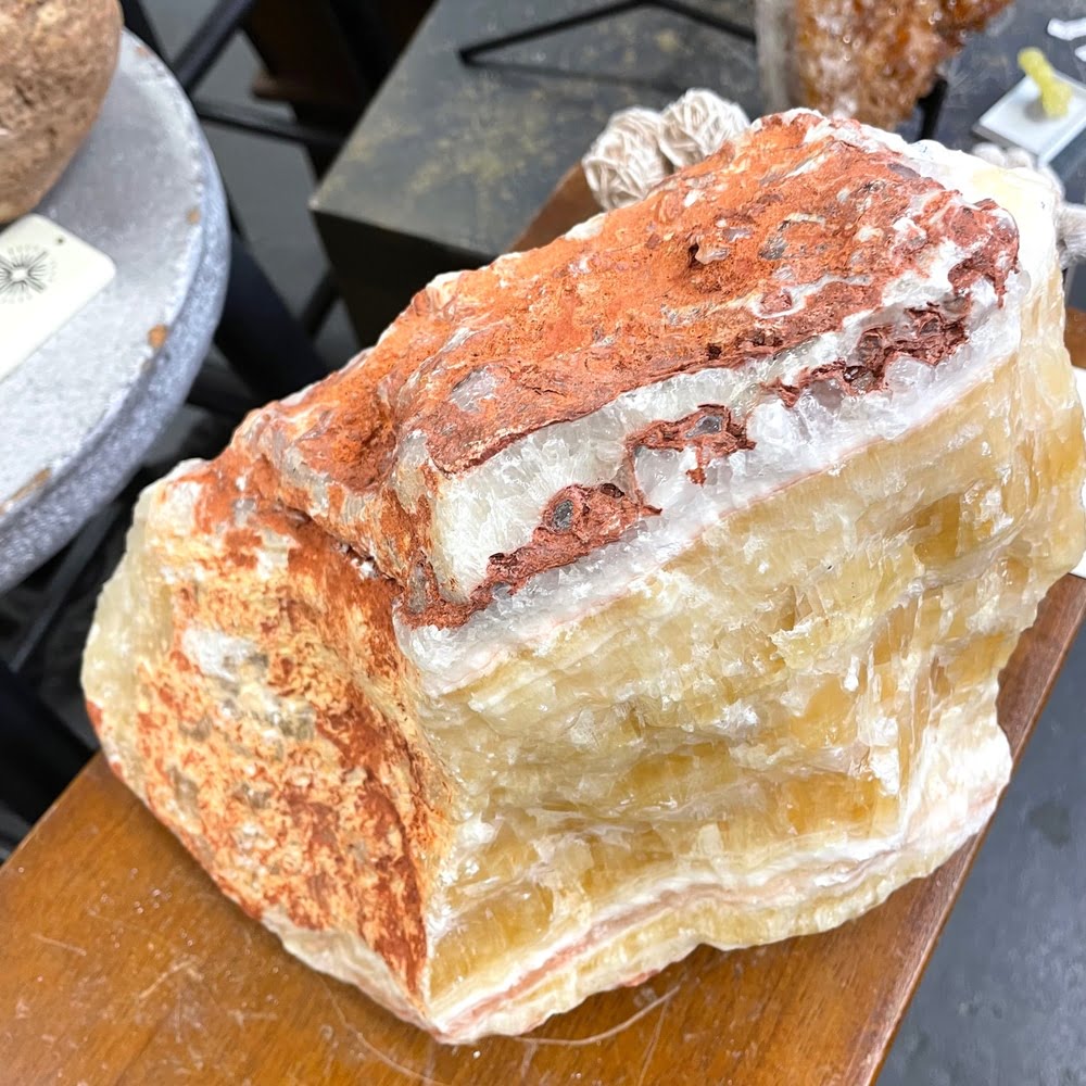 Large Banded Honey Colored Calcite 13.5 lbs Sculpture Specimen Boulder-#CALX2-4