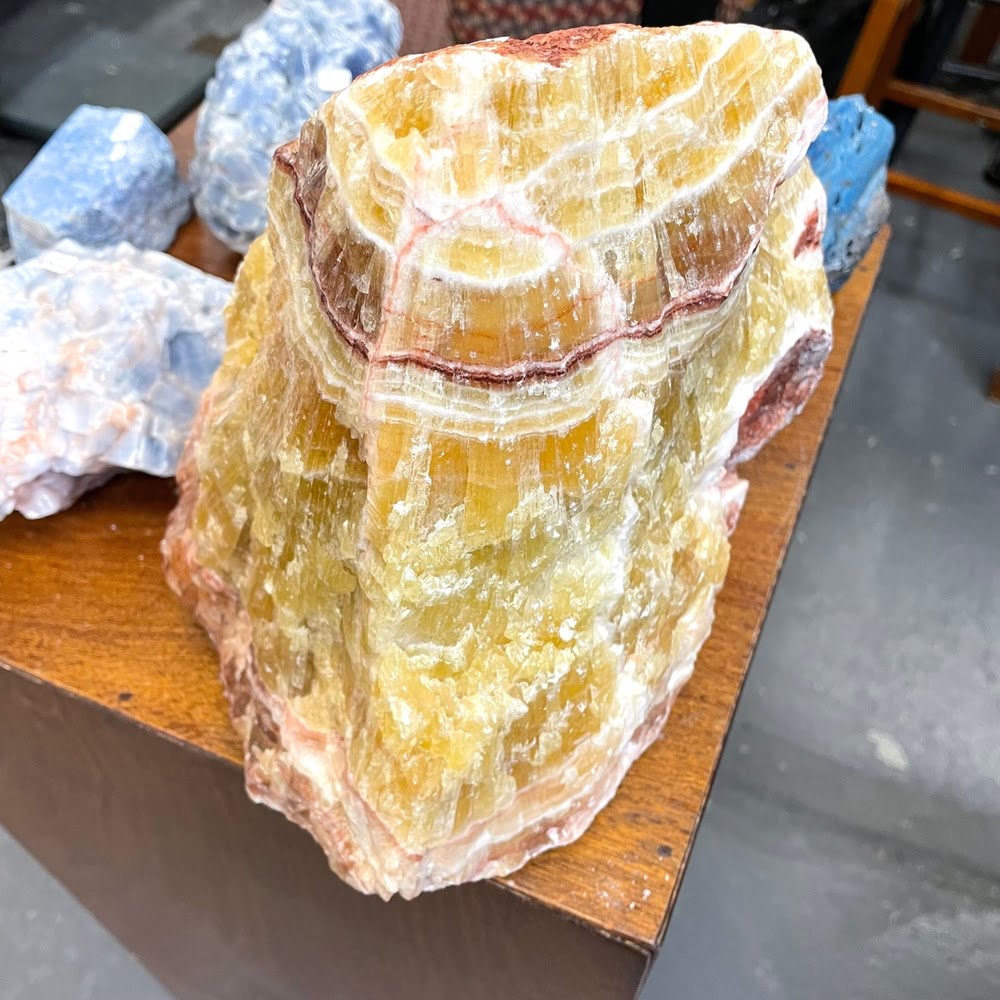 Large Banded Honey Colored Calcite 17.4 lbs Sculpture Specimen Boulder-#CALX1-1