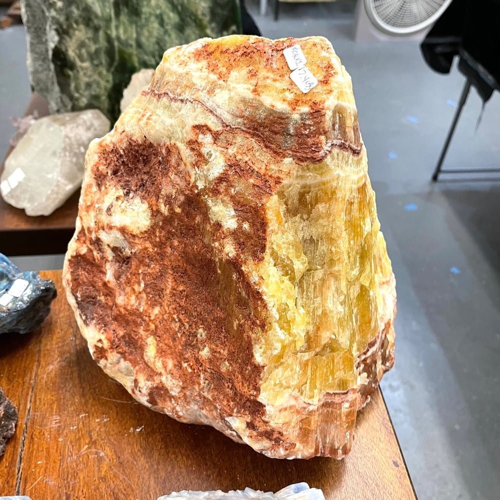 Large Banded Honey Colored Calcite 17.4 lbs Sculpture Specimen Boulder-#CALX1-3
