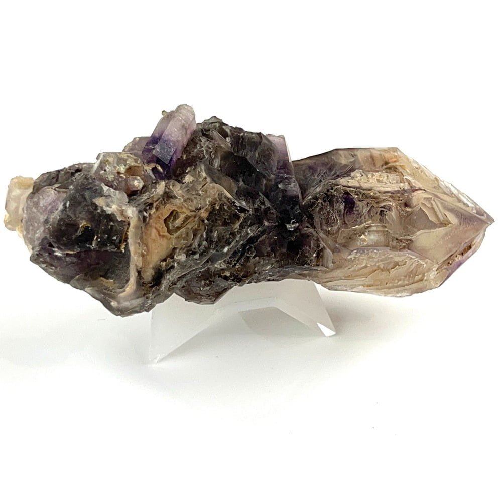 Very Dramatic Very Rare Partial Amethyst and Smoky Quartz Cluster with Crystal Growing in Included Layers-#AMXY1-2