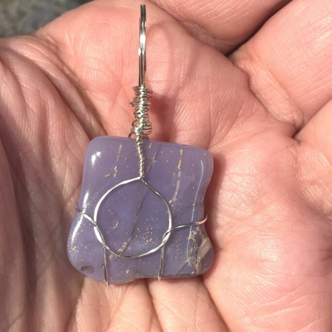 Rare Holly Blue Agate Pendant with Silver Wire Wrap.  #HBX11