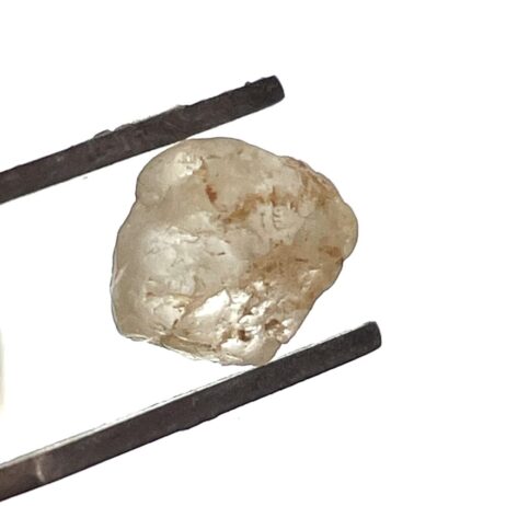 A 4.40 ct Phenakite - Phenacite Crystal from Brazil is held between metal tweezers against a white background.