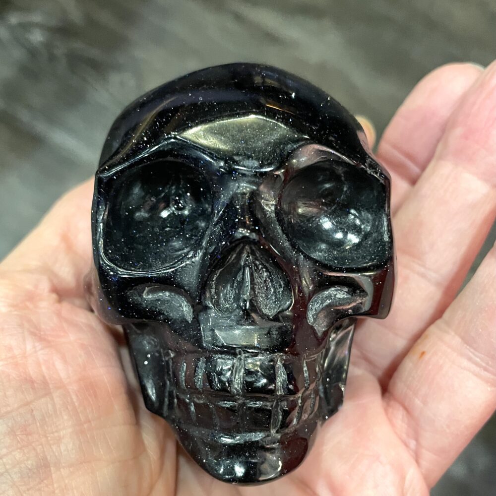 Skull carved from Dark Blue Goldstone! 3.25 x 2.5 x 2.4 inches - SK1