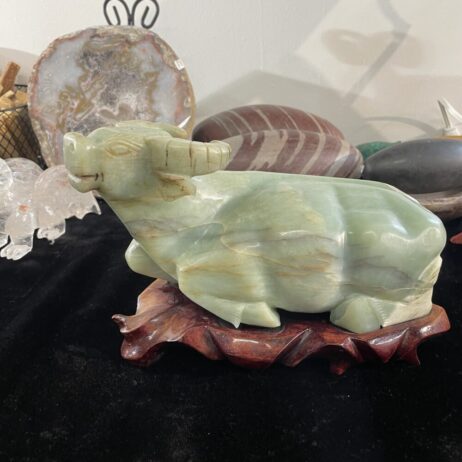 Carved Serpentine Ox + Stand - SOX1