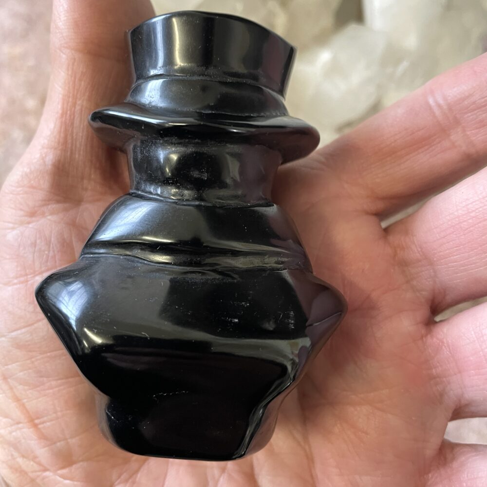 Skull in Top Hat carved from Black Obsidian! 3.25 x 2.5 x 1.5 inches 8.2 oz or 233 grams - SK1